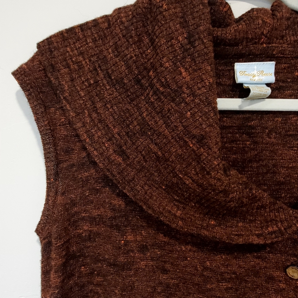 Tracy Reese Wool/Linen Cranberry Black Longline Vest Cardigan Sweater, Med, EUC - Picture 8 of 16